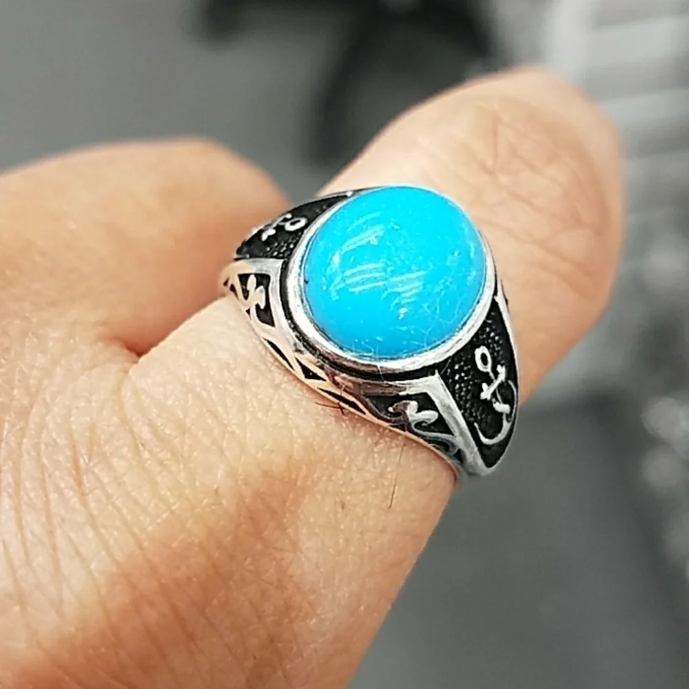 14k Gold plated men's Ring Band Blue